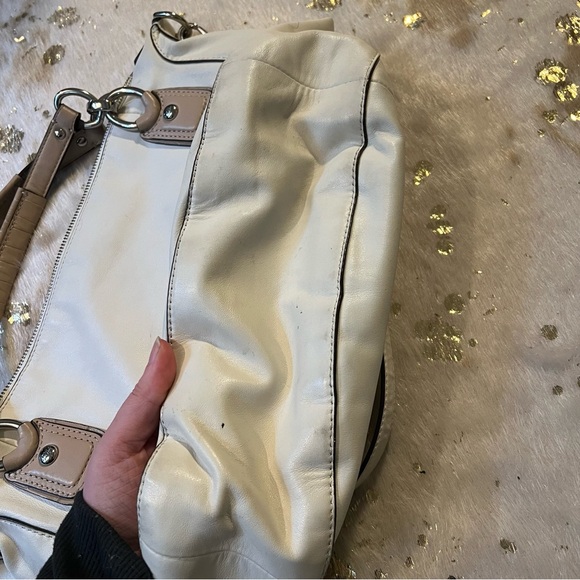 Coach Kristin Satchel Leather White & Tan Croc Embossed Crossbody Bag - Picture 13 of 14